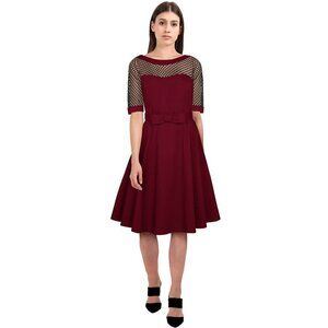 Chicstar Fishnet Swing Dress in Burgundy Red and Black